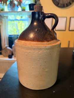 Antique Stoneware Crock Jug with Cork Stopper