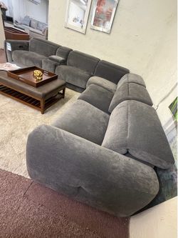 Six pc sectional fabric with 3 power Motion chairs & one Console, -BROWNELL-