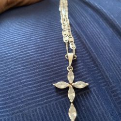 Sterling Silver 925 Mexican Cross Necklace with Cubic Zirconia