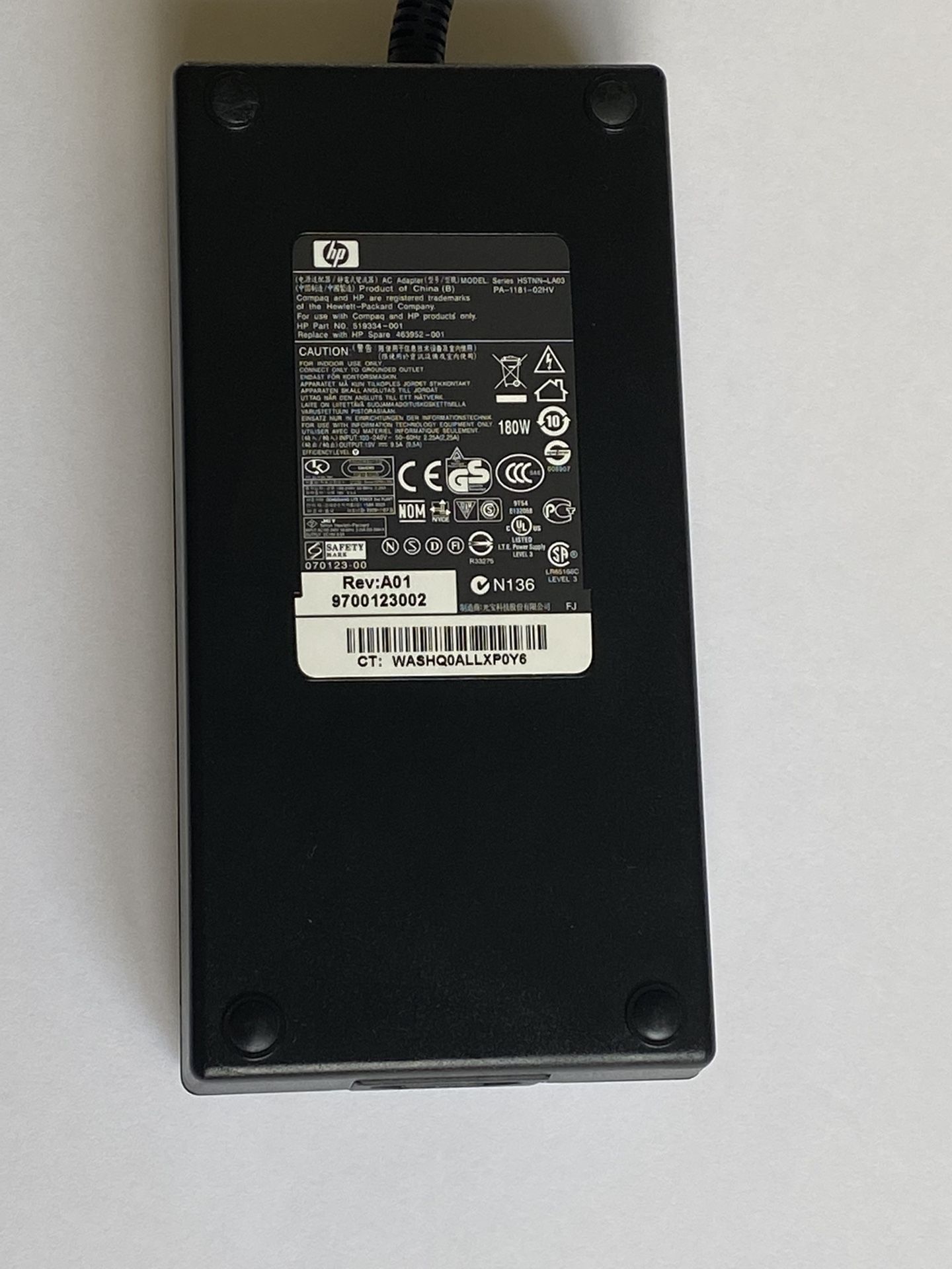 GENUINE HP AC ADAPTER 180 w, 19V, 9.5A POWER SUPPLY