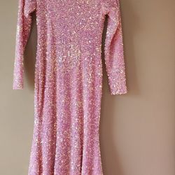 Pink Mermaid Sequin Evening Dress 