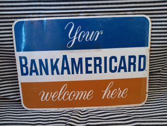 Vintage RARE BANKAMERICARD 2 Sided METAL SIGN 23" x 16" Bank Of America