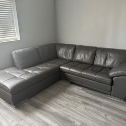 Atmosphere Grey Leather Couch With Chaise