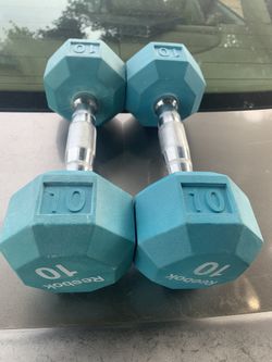 Two Reebok steel and neoprene combo pair 10lb dumbbells
