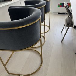 Restoration Hardware Wexler Barrelback Counterstool in Twilight Vintage Velvet  (3x)