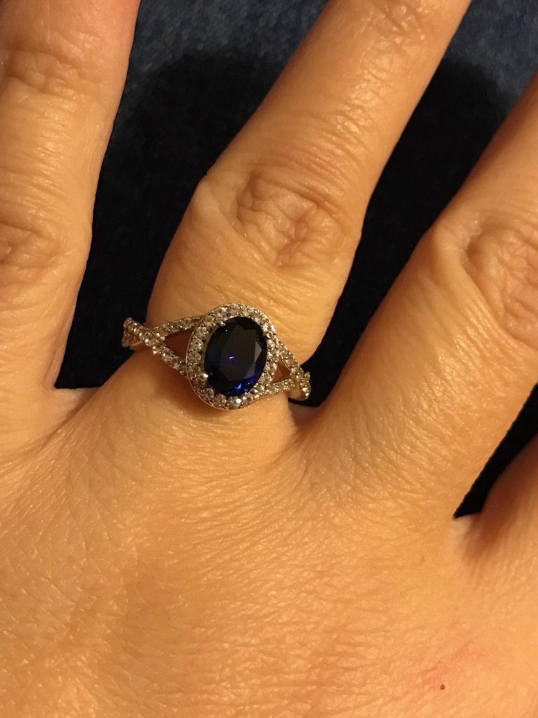 Blue Sapphire Ring Sterling Silver Size 7