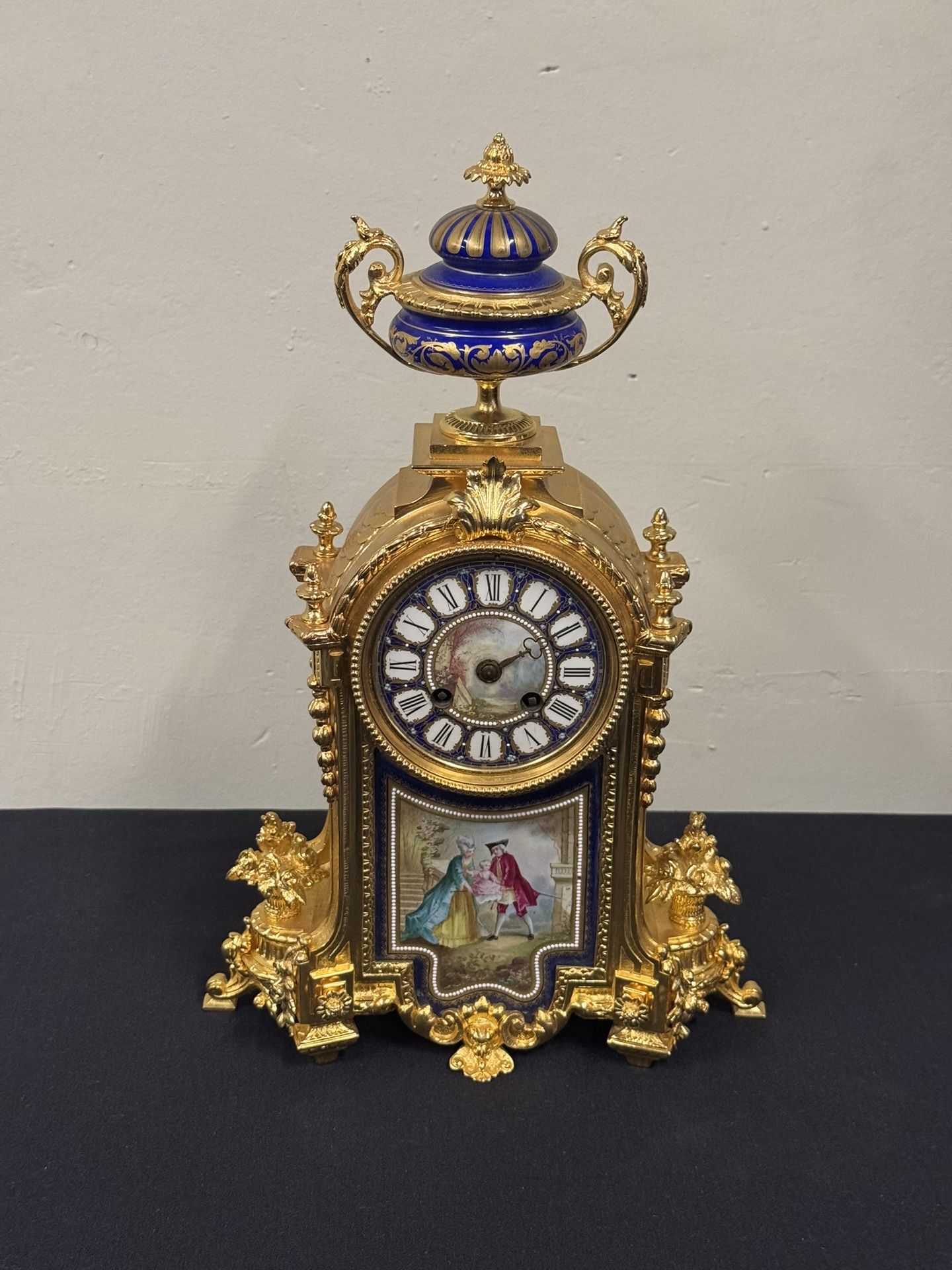 Louis XVI Style Gilt Bronze Mounted Porcelain Plaques with Small Jewels Clock