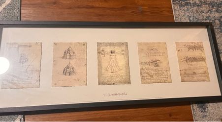 Large Framed Leonardo da Vinci Sketches Wall Art - IKEA - Vitruvian Man Engineering Collage