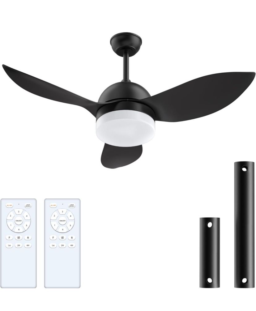 Ceiling Fan with Lights Remote, LED Black Ceiling Fans 38" with Quiet DC Reversible Motor 6-Speeds Dimmable Light Ceiling Fan Indoor/Outdoor for Bedro