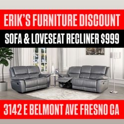 Grey Leather Reclining Set