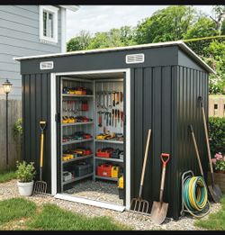 8x4ft Metal Shed, Sliding Door Galvanized Steel Shed with Lock Hole, Air Vents & Threshold, Outdoor Garden Tool
Shed