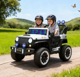 Electric Car With Remote Control, 2 Seater Ride On Toy, Colorful LED Lights, Adjustable Speed, USB & MP3 - White  46.85"W × 31.5"D × 32.28"H - 52.91 l