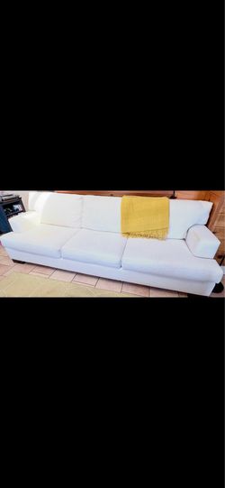 Super Comfy 3 seater white couch, 40” deep, 9ft wide