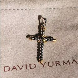 David Yurman .925 Sterling Silver Pendant Cable Cross W/Gold Stamped 925 DY 