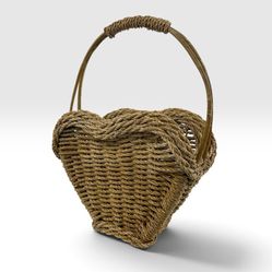 Vintage Large Heart Shaped Woven Wicker Basket 22” Rustic Double Handle