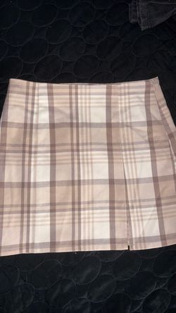Plaid Mini Skirt with Front Slit