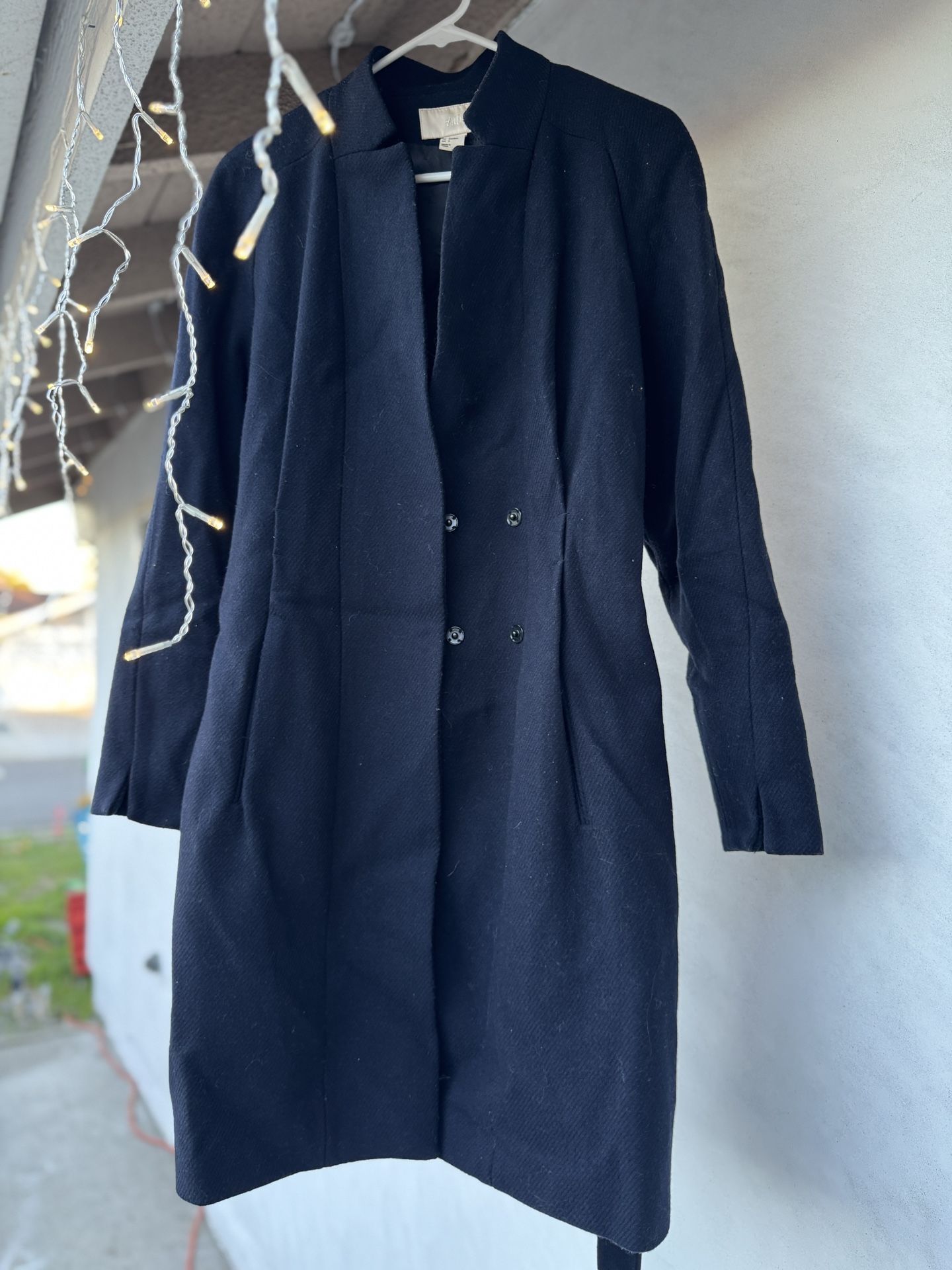 H&M Women’s Dark Blue Long Coat Size 6 M