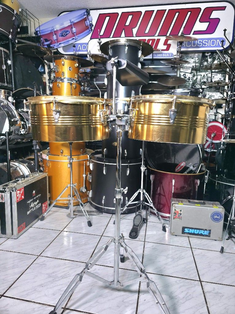 Gold Timbale With Stand And Cowbell !! $100 Or Best Offer !!