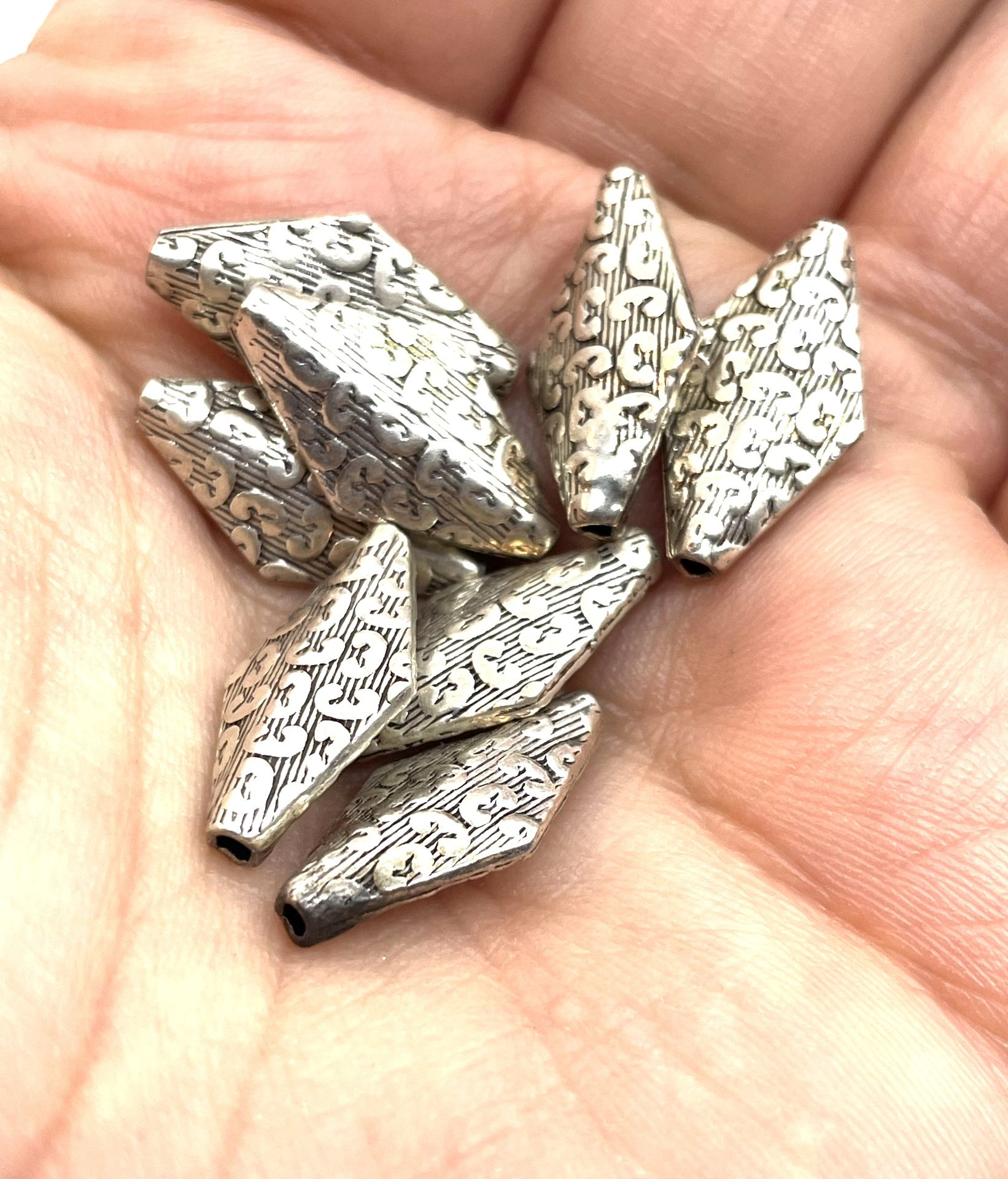 Sterling 7 Fancy Bicone Bead Lot
