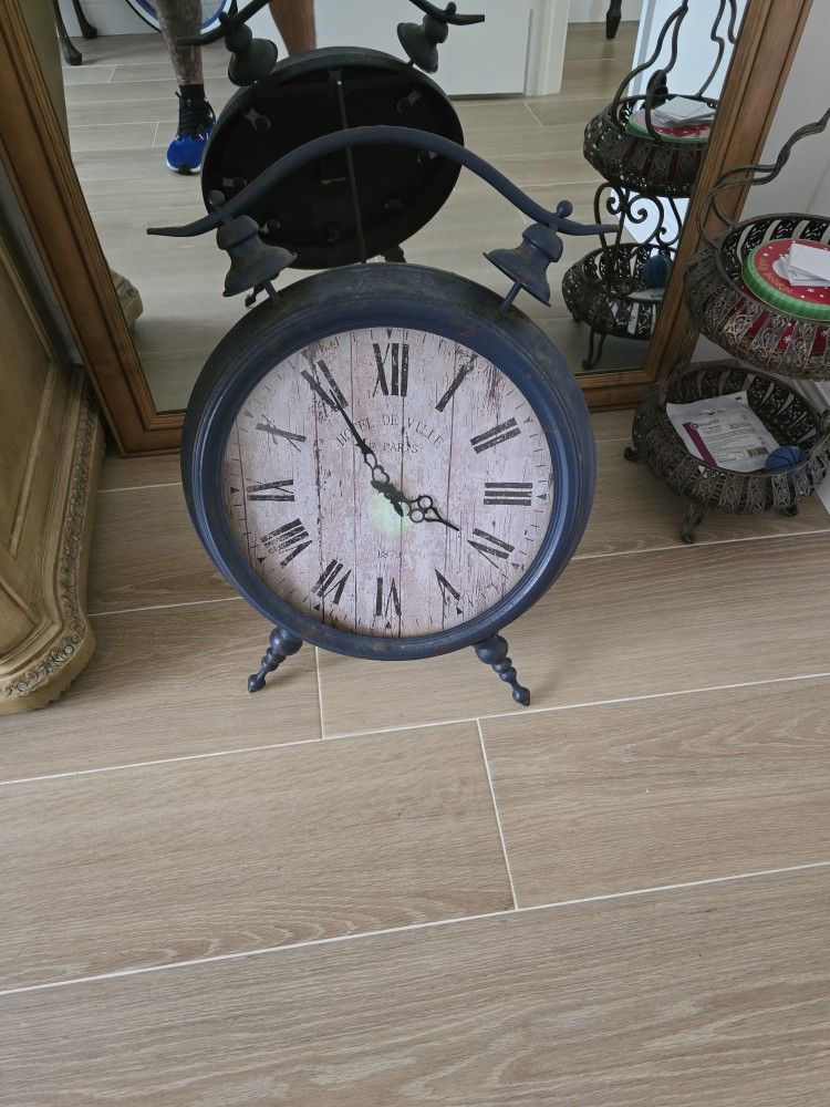Large Vintage Look Alarm Style Cream Clock Hotel De Ville Paris 1879 Farmhouse