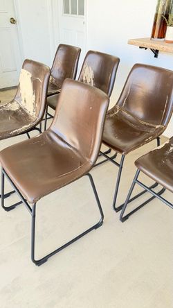 For Free to Someone need Them!  Set of 6 Brown Faux Leather Sled Base Dining Chairs