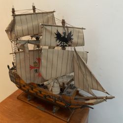 Vintage Handcrafted Wooden Spanish Galleon Model Ship - 23"L x 21"H