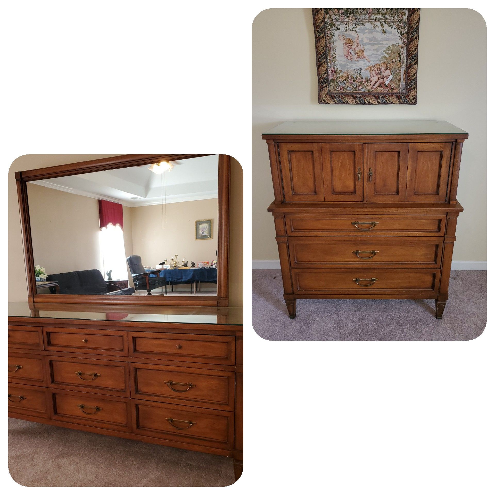 Nice solid wood White furniture triple dresser with chest