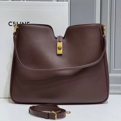 Celine Brown Leather Shoulder Bag Gold Lock
