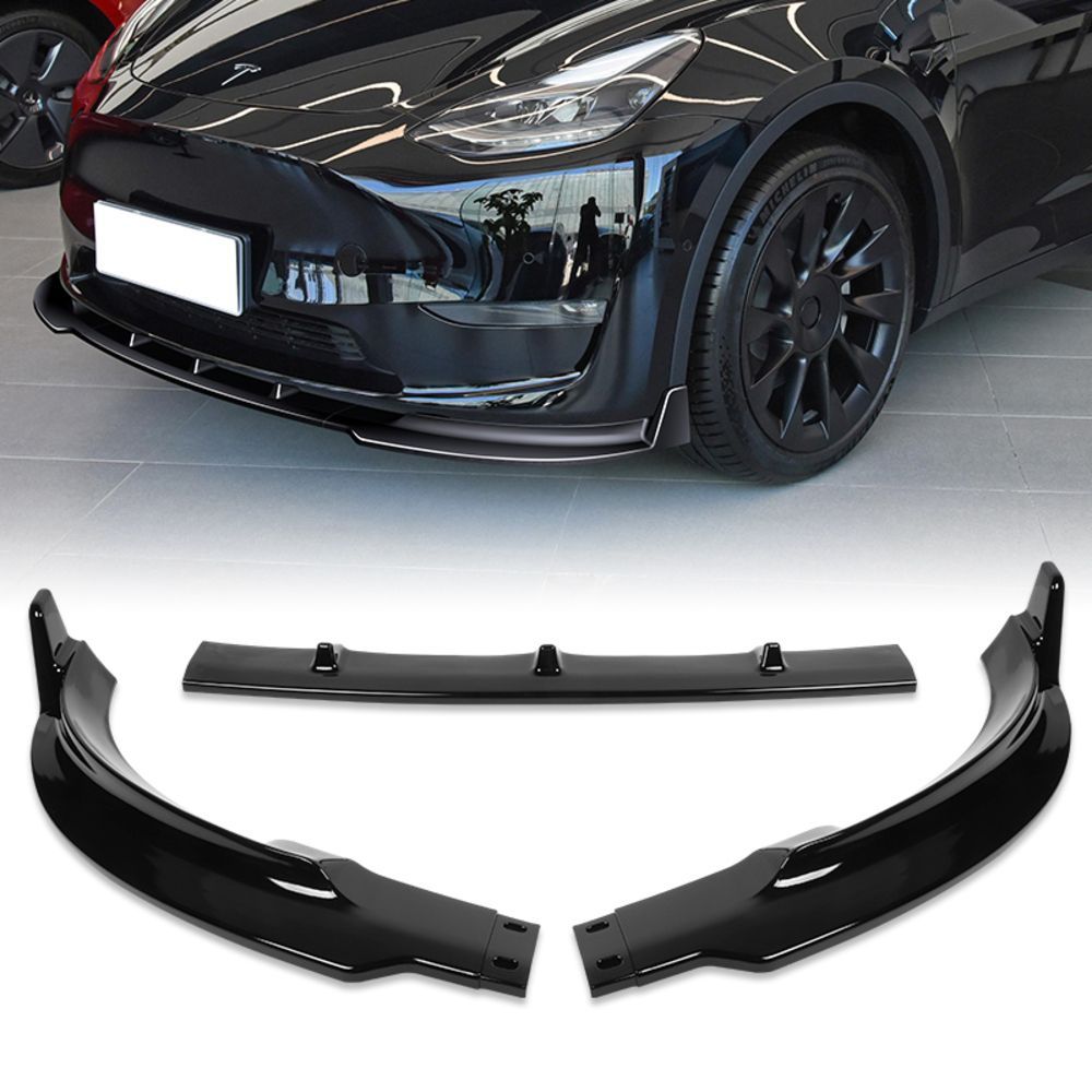 For 2020-2022 Tesla Model Y STP-Style Painted Black Front Bumper Body Spoiler Lip -(2-PU-547-PBK