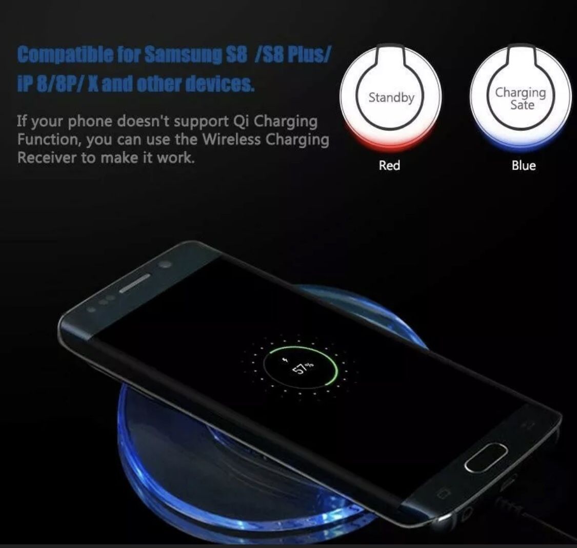 Qi Wireless Charger Pad with USB Cable Dock Charging Charger For S6/iP 8/8P/X/11