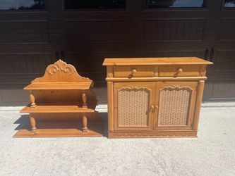 Lexington Pine Wood Hutch Cabinet with Wicker Panels