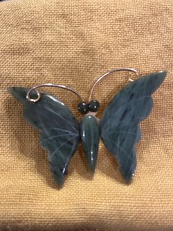 Vintage Green Jade Butterfly Brooch Pin Statement Jewelry Boho, Grannycore