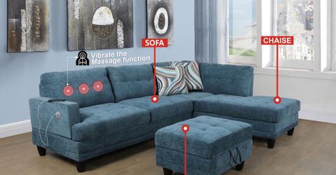 Blue Linen Vibrate The Massage Function Sofa Set