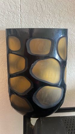 Black Art Glass Vase with Amber Spots