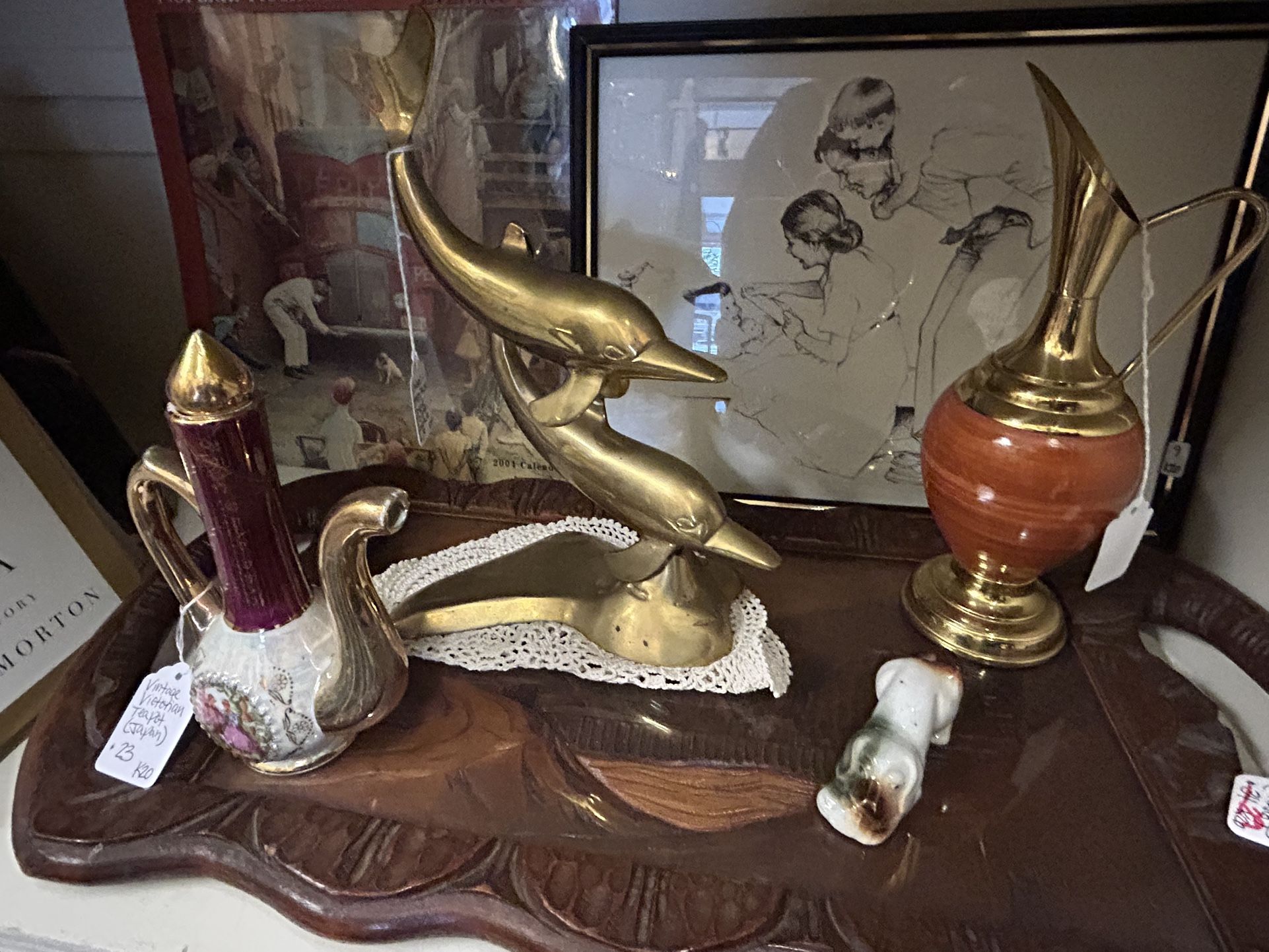 Vintage Brass 2 Dolphin Figurine Statue