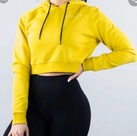 Alphalete Yellow Crop Hoodie Size Small