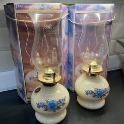 Vintage Lamplight Farms Floral Kerosene/Oil Lamps 16" Two New In Box