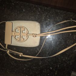 Tory Burch Miller Canvas Phone Cross-body Bag Purse Magnetic Close Brown