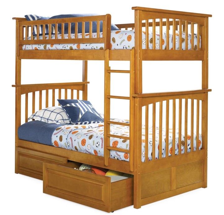 Atlantic Furniture Bunk Bed with 2 Raised Panel Bed Drawers, Twin/Twin

