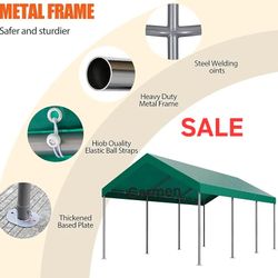Carport 10 x 20 ft Heavy Duty Carport Car Canopy with Steel Frame, Portable Garage for Car, Boat, Shelter Party Tent, Tarp for Wedding Garden, Green