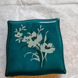 Beautiful Teal Carved Alabaster Trinket Box