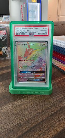 2018 POKEMON SUN & MOON CELESTIAL STORM SECRET #177 FULL ART/ RAYQUAZA GX PSA 10