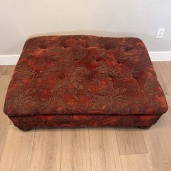 50x36 Oversized Red Burgundy Gold Paisley Button Tufted Sofa Cocktail Ottoman