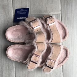 Birkenstock Arizona Shearling Suede Leather fuzzy size 6