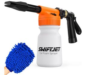 SwiftJet Car Wash Foam Gun + Microfiber Wash Mitt - Foam Cannon Works with Any Soap - Garden Hose Car Foam Sprayer - Car Wash Kit - Car Accessories Fo