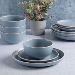 12-Piece Gibson Home Rockaway Dinnerware Set – Matte Blue
