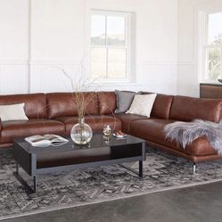Scandinavian Designs *formerly Plummers* PERUNA Leather Right Sectional Saddle Brown  *Firm price *Near Irvine Spectrum pickup (in storage)  *West Elm