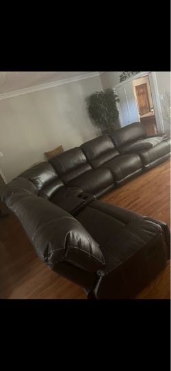 Dark Brown Leather Reclining Sectional Sofa
