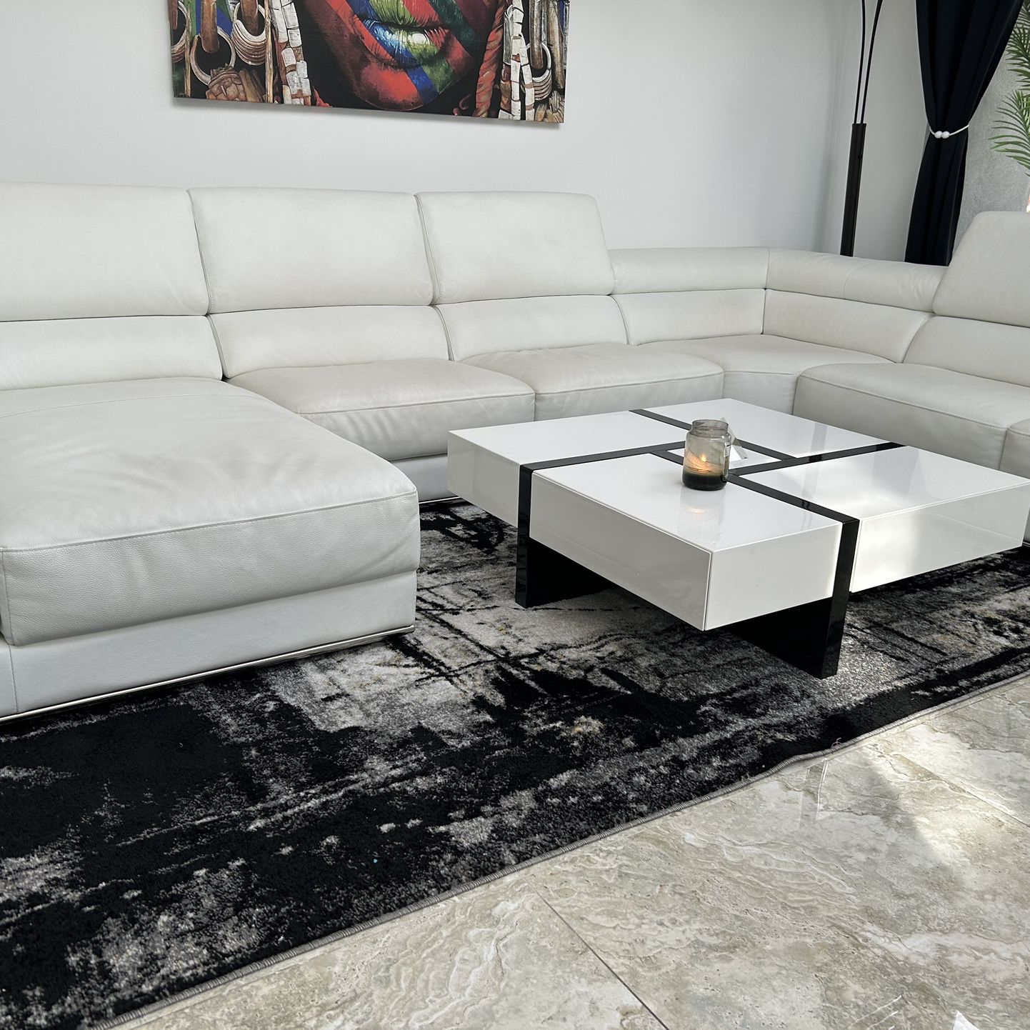 All White Leather Sectional