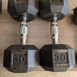 Pair 30# Rubber Hex Dumbbells 